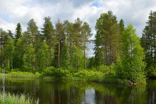 Summer park in northern city. Finnish Lapland