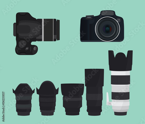slr dslr camera collection with lens