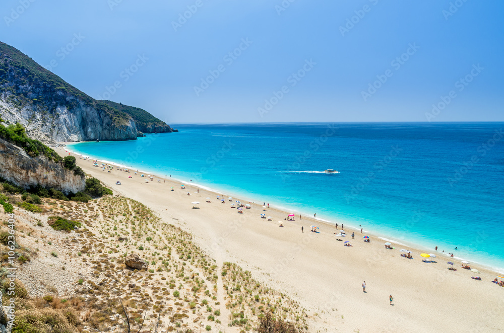 Milos beach on Lefkada island, Greece. Milos beach near the Agios Nikitas village on Lefkada, Greece
