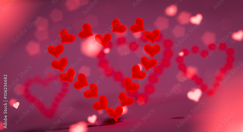 abstraction with red hearts with beautiful bokeh