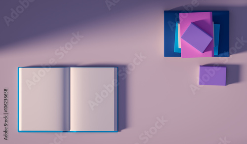 minimalistic books in pink colours, one book is opened