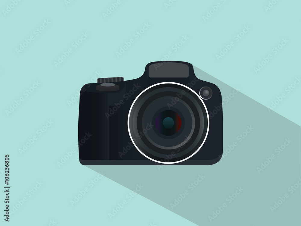 camera slr dslr isolated with flat style and long shadow