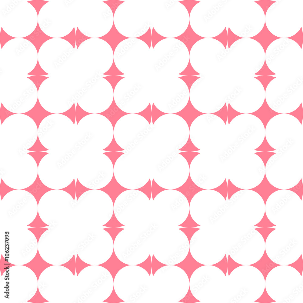Seamless pink pattern. Abstract texture with circles. Background with geometric shapes. Repetitive pinkish squares formed with circles. Tiled pink crosses as backdrop.