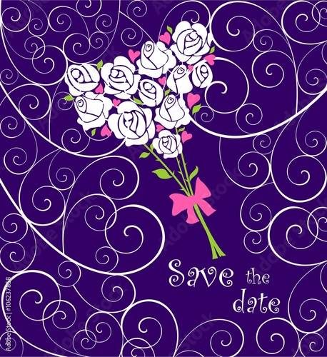 Greeting wedding card with roses bouquet