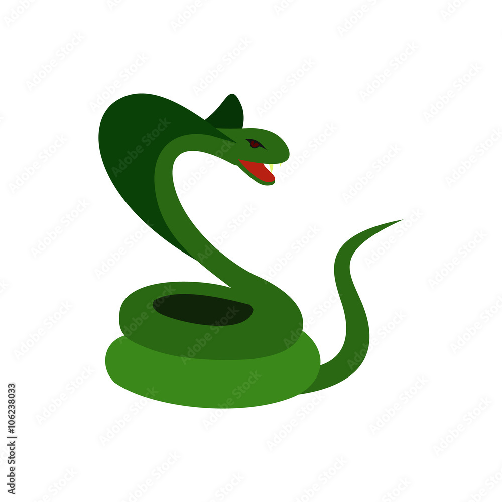 Fototapeta premium Green snake icon, flat style