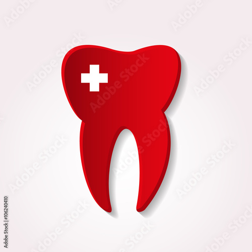 one red tooth from paper style with cross icon eps10
