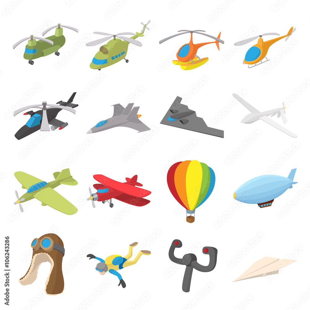 Aviation Icon Set, cartoon style Aviation Icon Set, cartoon style