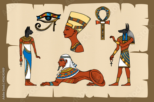 Ancient Egypt symbols on papyrus