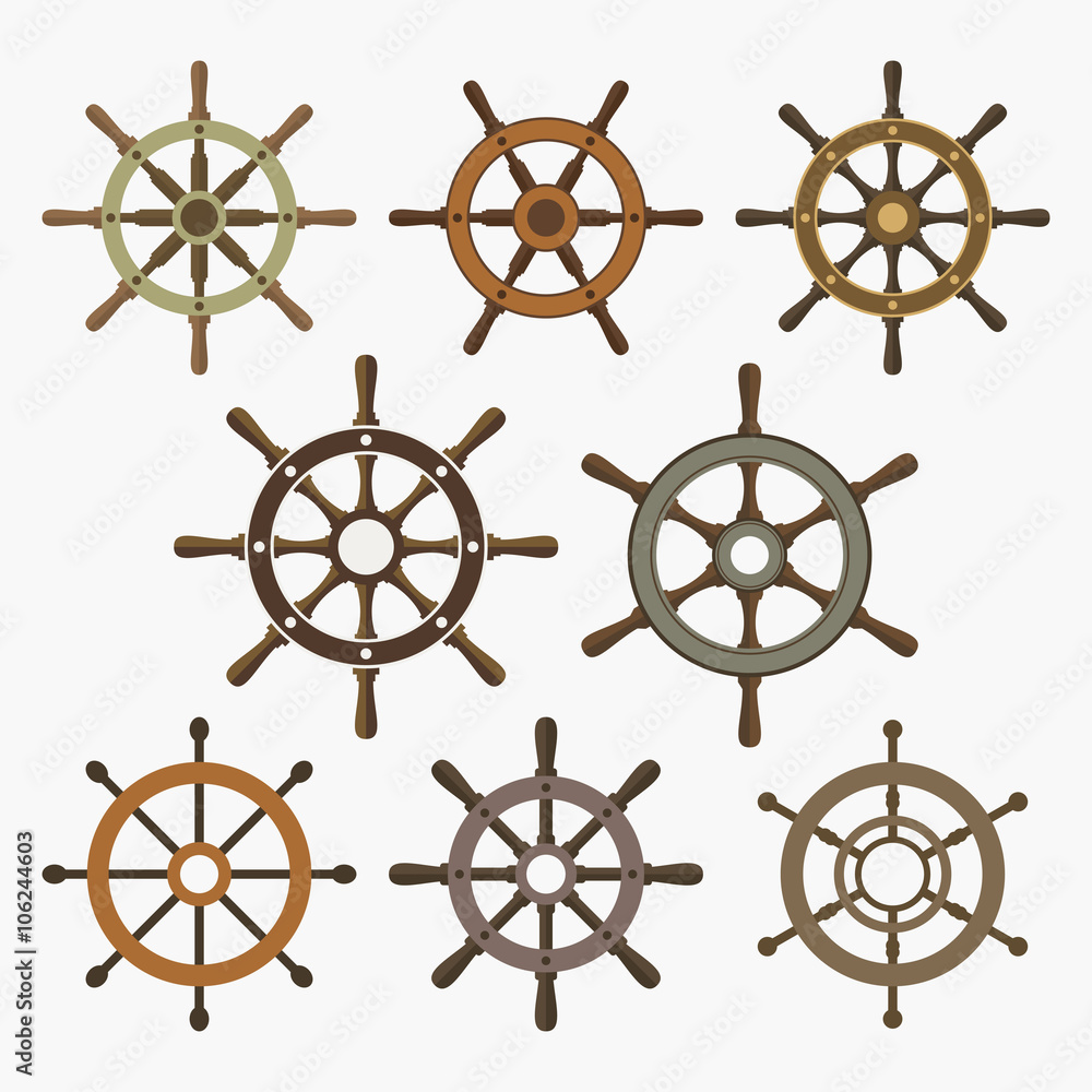 Ship Helm Vector Icons Set