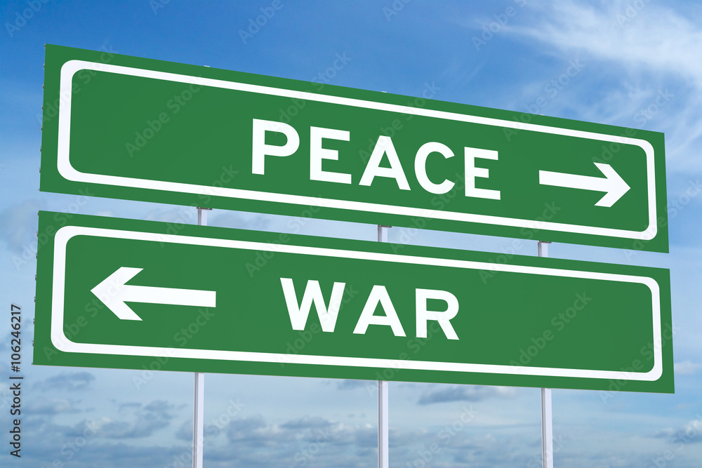 war or peace concept on the road signpost 3D rendering