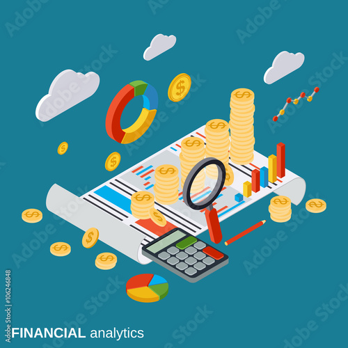 Business report, financial diagram, analytics flat isometric vector concept