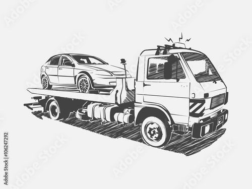 Painted vector tow truck on a white background. Vector art.