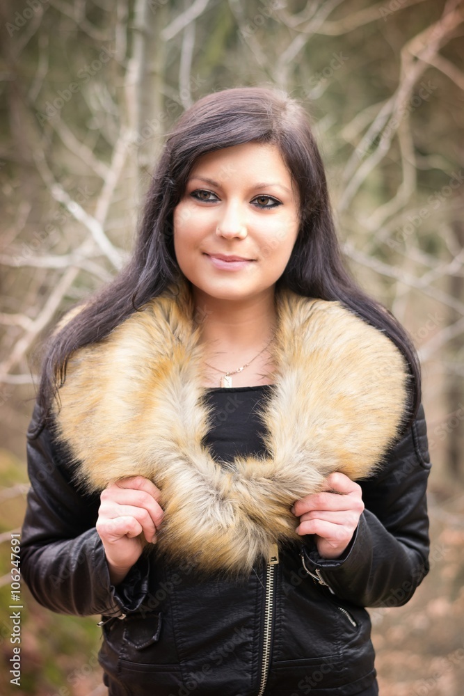 young woman with fur jacket young woman with fur jacket