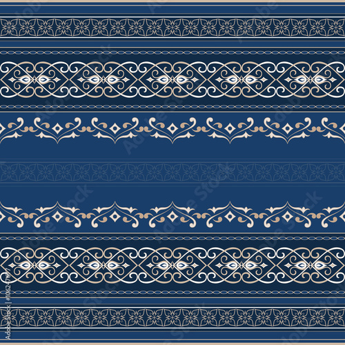 Golden seamless border on a blue background.