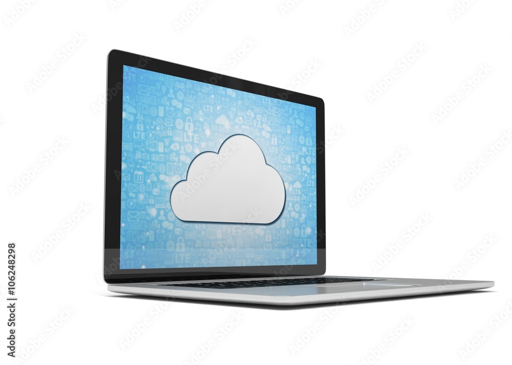 3d rendering of a laptop with cloud concept 3d rendering of a laptop with cloud concept