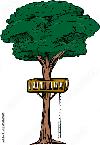 Isolated Tree with Treehouse Ladder