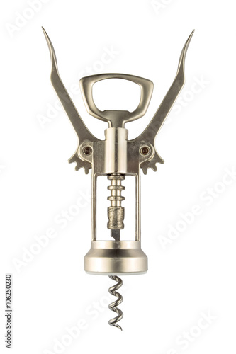 Metal modern corkscrew isolated on white photo