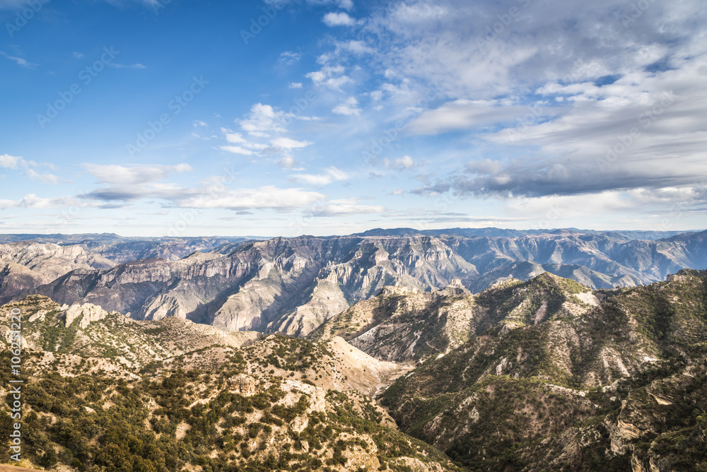 Fototapeta premium Panoramic View of Copper Canyon from Divisadero, Chihuahua, Mexico