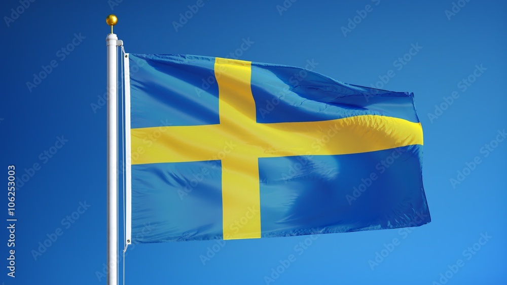 Sweden flag waving in slow motion against clean blue sky, seamlessly looped, close up, isolated on alpha channel with black and white luminance matte, perfect for film, news, digital composition Sweden flag waving in slow motion against clean blue sky, seamlessly looped, close up, isolated on alpha channel with black and white luminance matte, perfect for film, news, digital composition