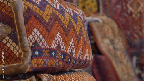 Colorful carpet carpets and textile in shop on the Vakil Bazaar, is located in the old city Shiraz centre.