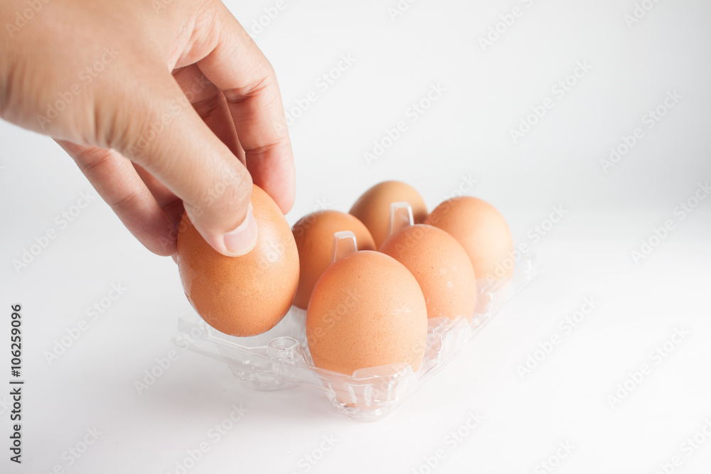 Men Hand selected Egg in egg box plastic Men Hand selected Egg in egg box plastic