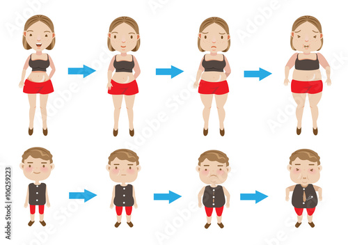 weight gain women and boys making incremental weight gain. vector illustration.
