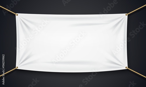 Textile banner with rope isolated on black background