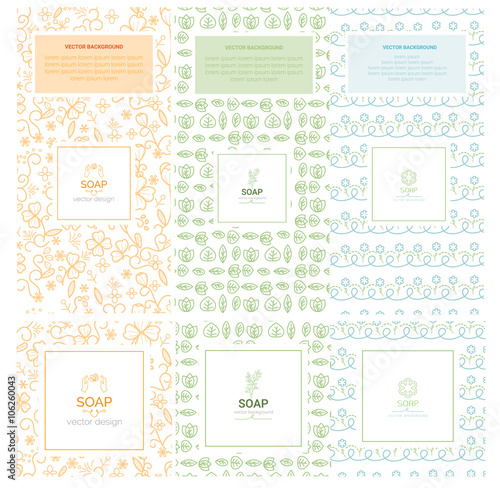 Vector set of design elements and icons in trendy linear style for soap package