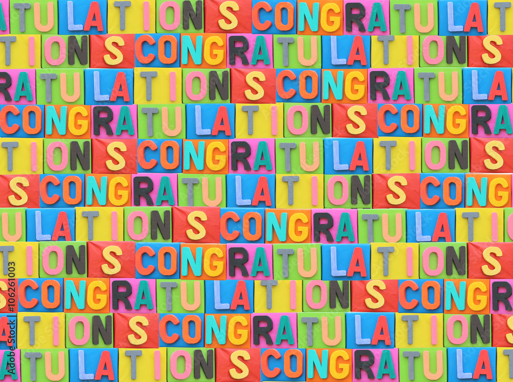 The colorful font of congratulation on paper box. The colorful font of congratulation on paper box.