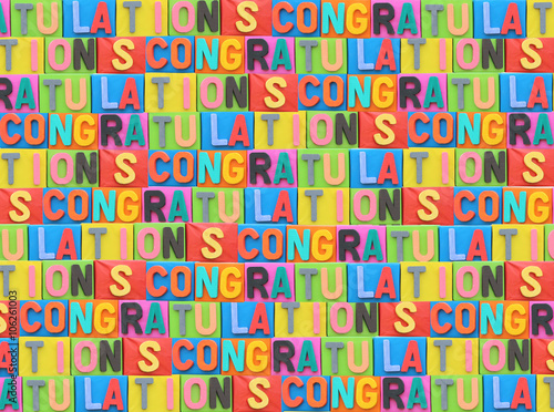The colorful font of congratulation on paper box.