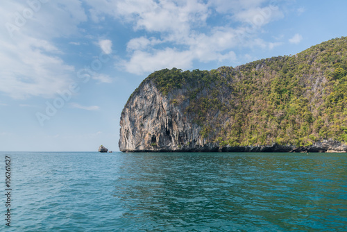 Mountain island on the sea blue sky