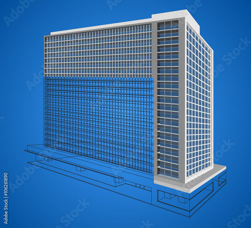 Resident building wireframe scene vector design on a blue background