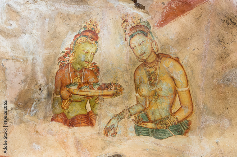 Photo of Apsara Frescoes on Mirror Wall at Sigiriya Rock Fortress