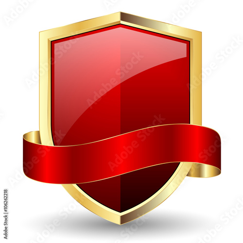 Rotes Vektor-Schild mit Scherpe und goldenem Rahmen