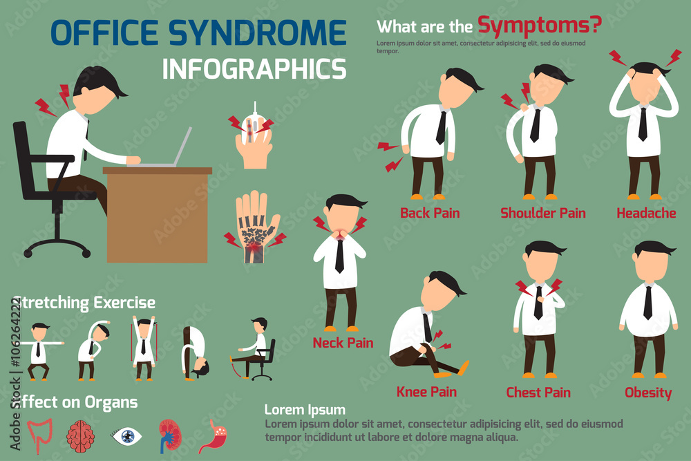 Office syndrome infographics,vector illustration. Office syndrome infographics,vector illustration.