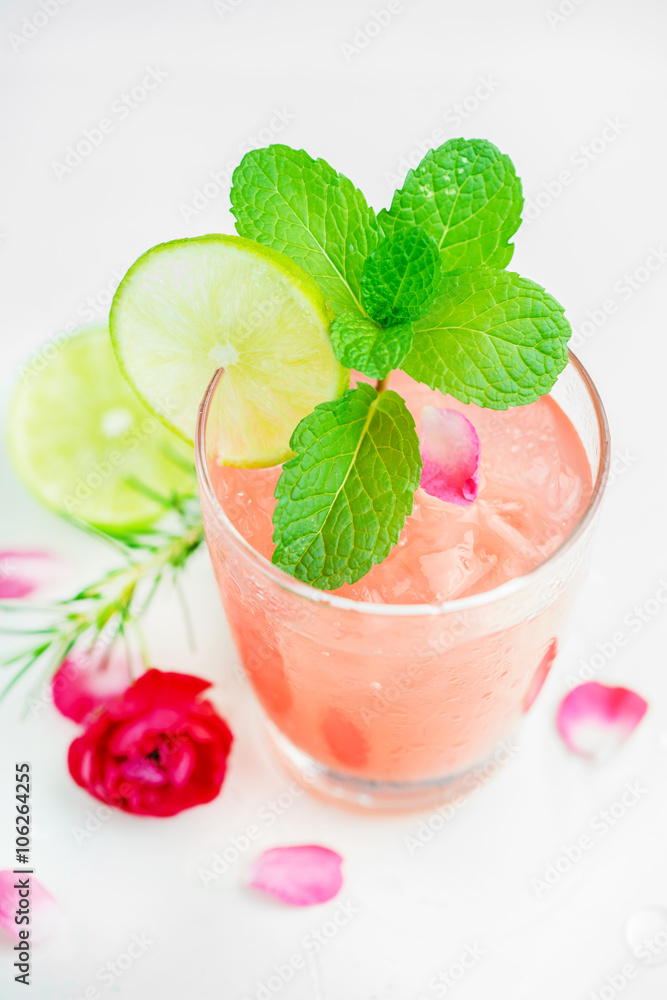 Refreshing summer drink with Strawberry in glasses Refreshing summer drink with Strawberry in glasses