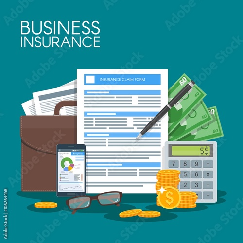 Business insurance concept vector illustration. Sign contract agreement to protect business from risks.