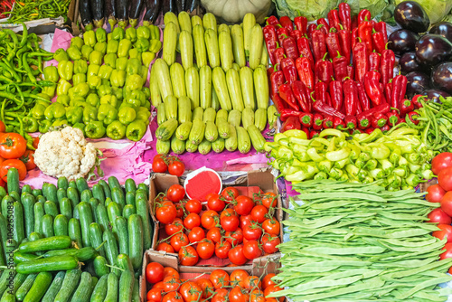 Green and red vegetables for sale at a market in Istanbul