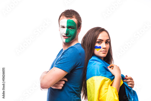 Ukraine vs North Ireland before game on white background. European 2016 football fans concept.