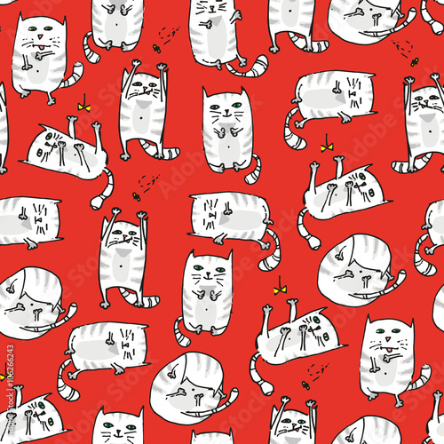White cute cats seamless background. Vector