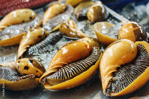 Orange Mussels at a Food Market photo