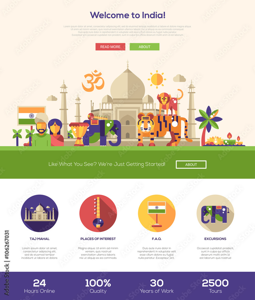 Fototapeta premium Traveling to India website header banner with webdesign elements