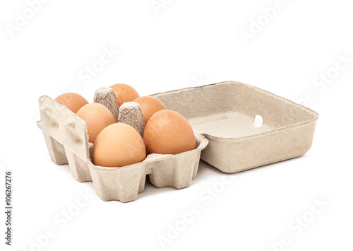 egg in packaging paper mould box isolated on white background