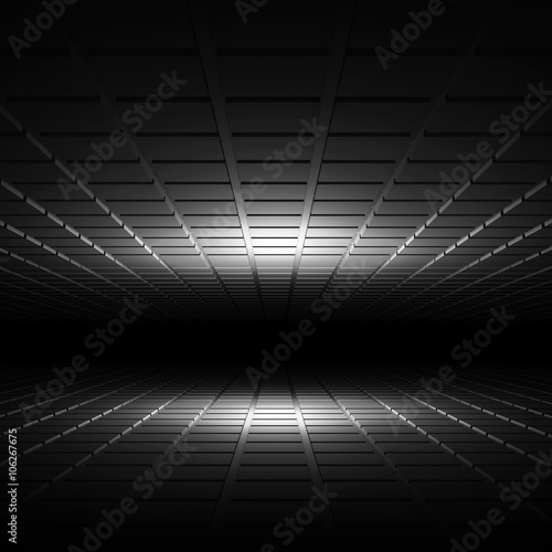Abstract black shining tunnel digital interior 3d
