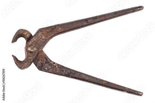 Old rusty nippers, isolated on white background