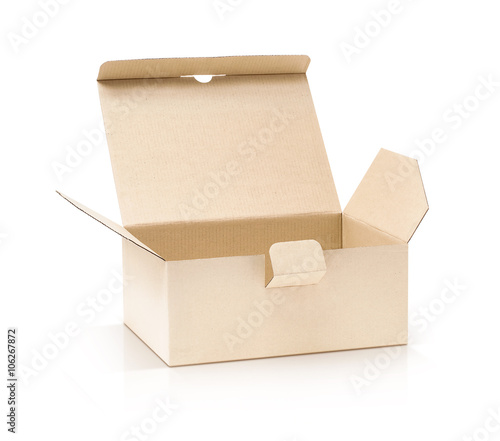 cardboard kraft box open and isolated on white background