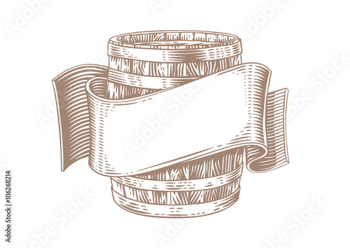 Valokuva Beer wooden barrel and ribbon