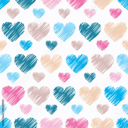 Seamless vector black and white decorative background with hearts. Print. Repeating background. Cloth design, wallpaper.