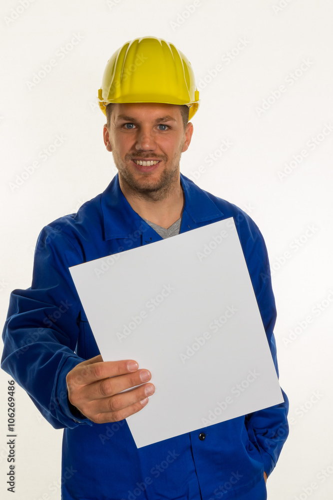 Handwerker mit leerem Blatt Handwerker mit leerem Blatt