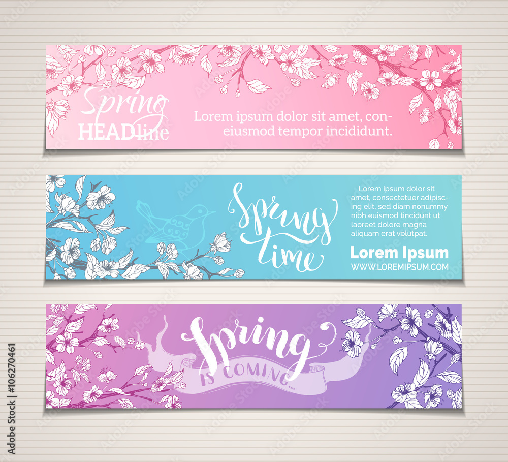 Vector set of horizontal spring banners.